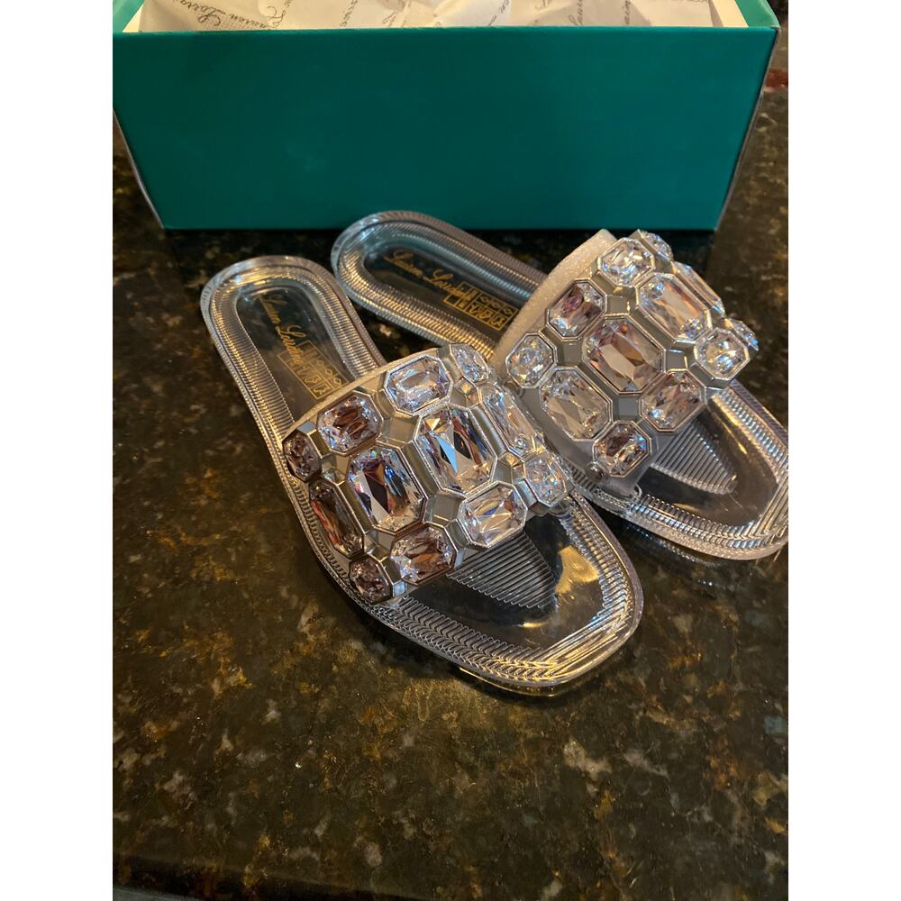 Brand New Lauren Lorraine Women's Size 6 Clear Stone Flat Jewel Sandals Slip On